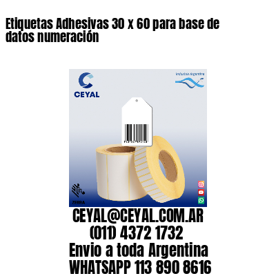 Etiquetas Adhesivas 30 x 60 para base de datos numeración