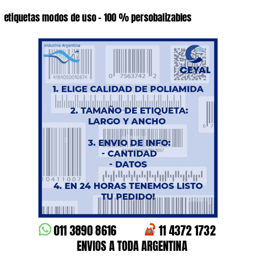etiquetas modos de uso – 100 % persobalizables