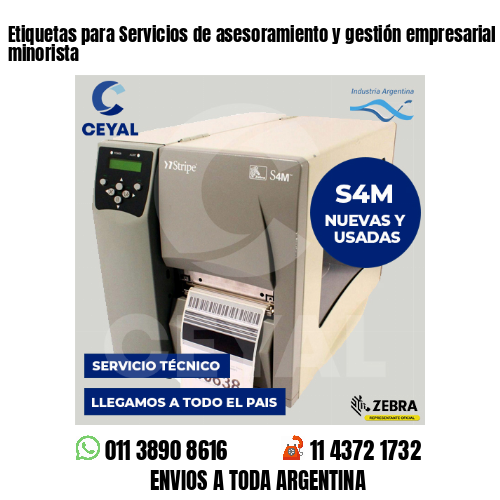 Etiquetas para Servicios de asesoramiento y gestión empresarial . Venta minorista