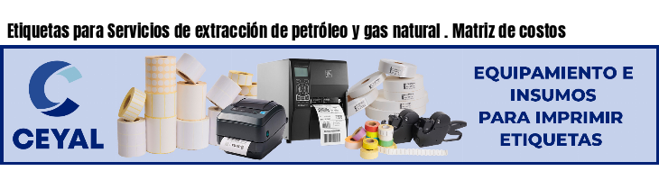 Etiquetas para Servicios de extracción de petróleo y gas natural . Matriz de costos
