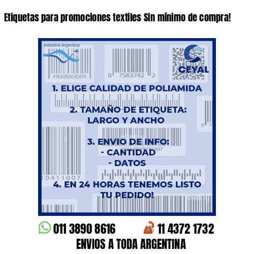Etiquetas para promociones textiles Sin mínimo de compra!