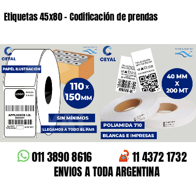 Etiquetas 45x80 - Codificación de prendas