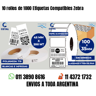 10 rollos de 1000 Etiquetas Compatibles Zebra 