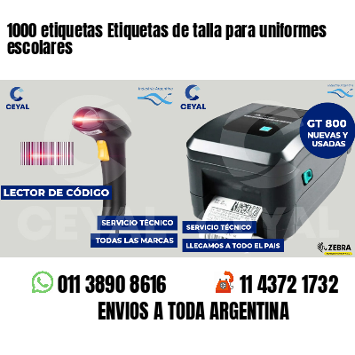 1000 etiquetas Etiquetas de talla para uniformes escolares