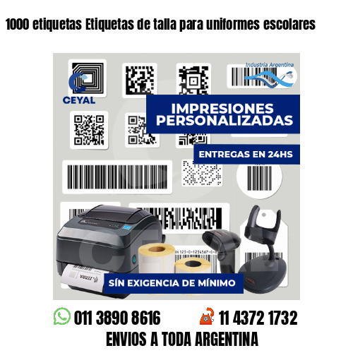 1000 etiquetas Etiquetas de talla para uniformes escolares