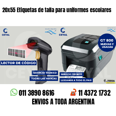 20x55 Etiquetas de talla para uniformes escolares