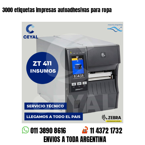 3000 etiquetas impresas autoadhesivas para ropa