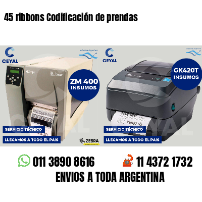 45 ribbons Codificación de prendas