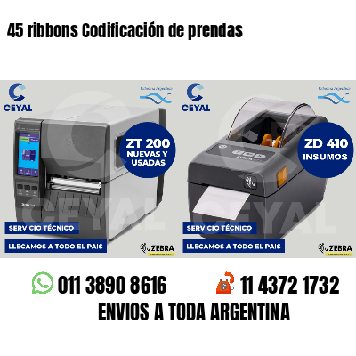 45 ribbons Codificación de prendas