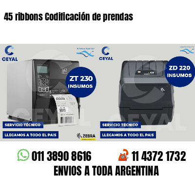 45 ribbons Codificación de prendas