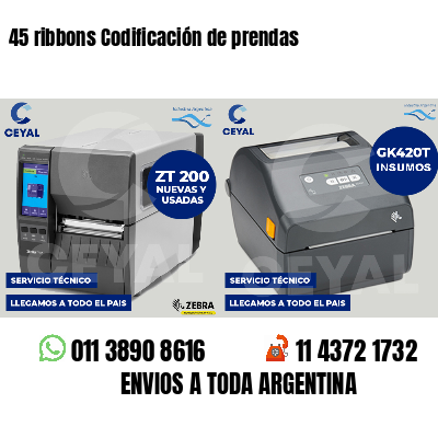 45 ribbons Codificación de prendas