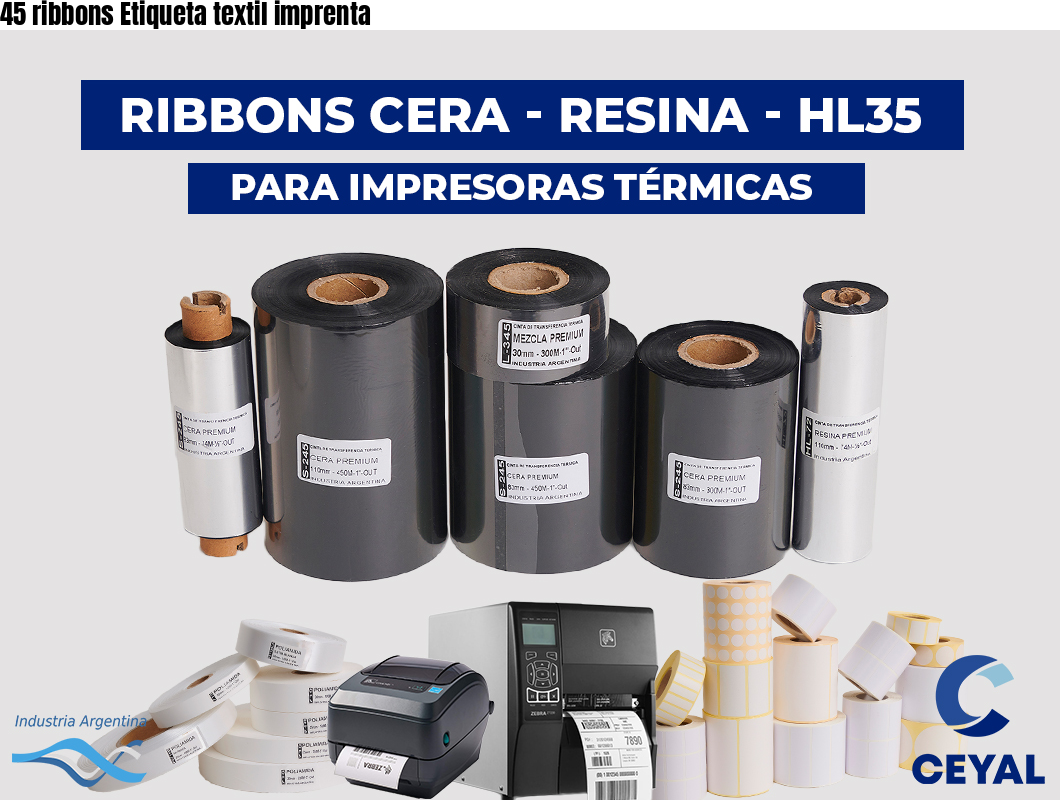 45 ribbons Etiqueta textil imprenta