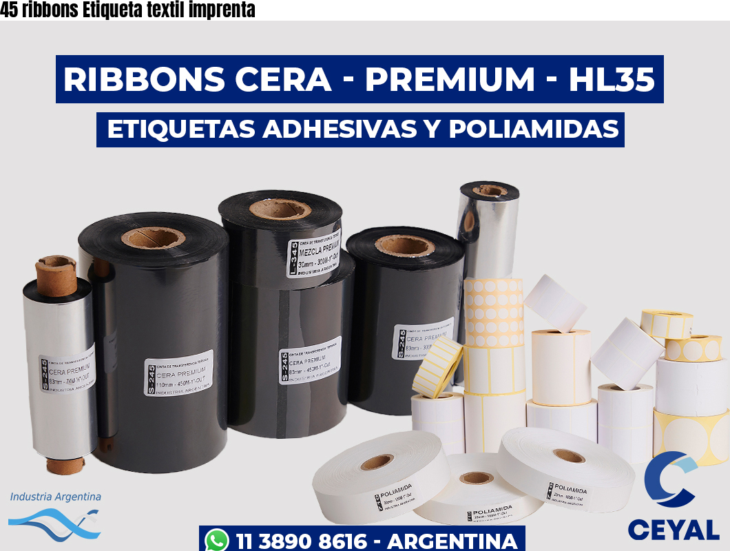 45 ribbons Etiqueta textil imprenta