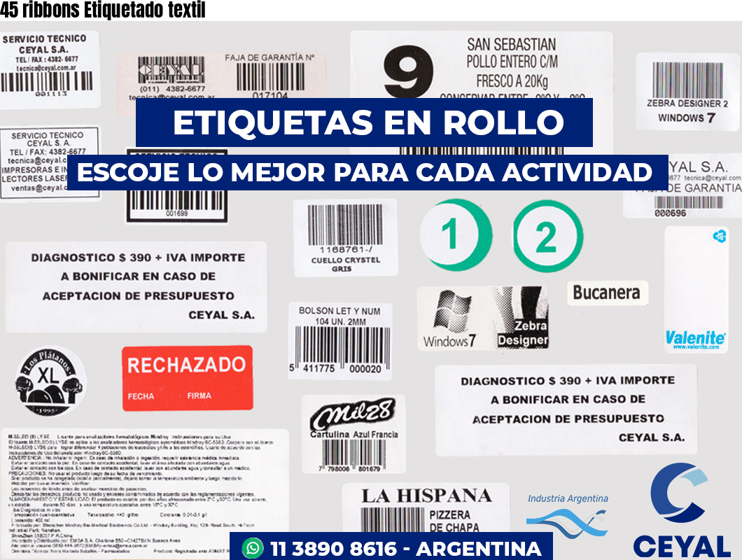 45 ribbons Etiquetado textil