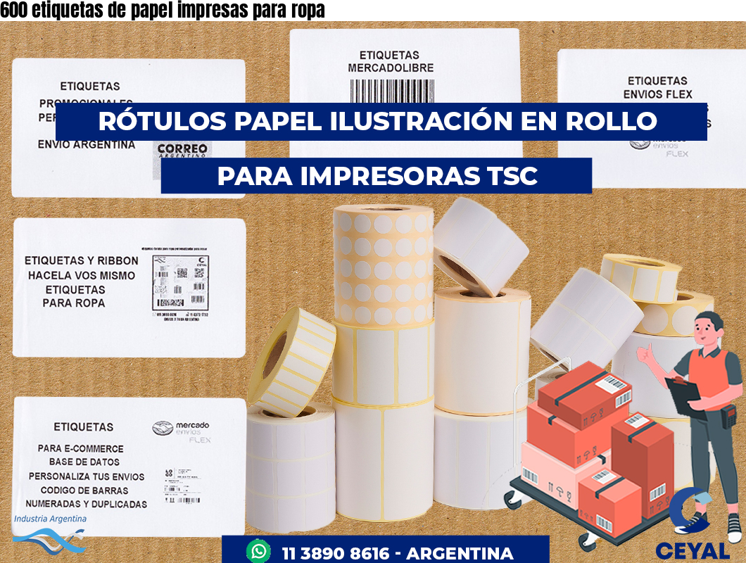 600 etiquetas de papel impresas para ropa