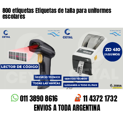 800 etiquetas Etiquetas de talla para uniformes escolares