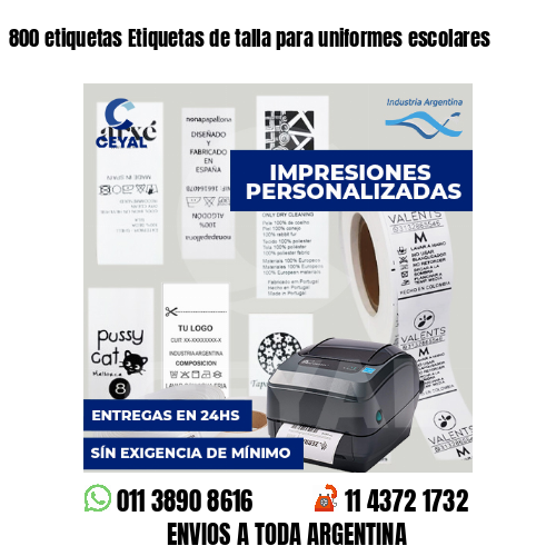 800 etiquetas Etiquetas de talla para uniformes escolares