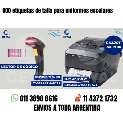 800 etiquetas de talla para uniformes escolares