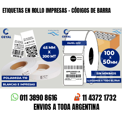 ETIQUETAS EN ROLLO IMPRESAS - CÓDIGOS DE BARRA