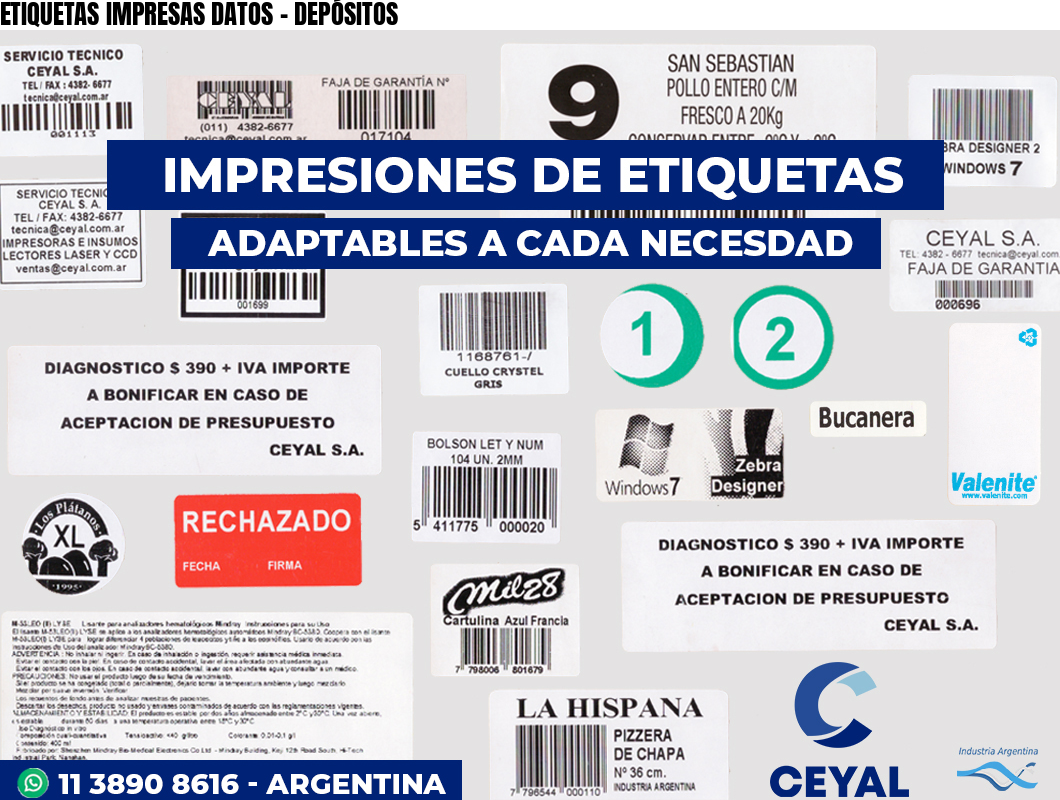 ETIQUETAS IMPRESAS DATOS – DEPÓSITOS