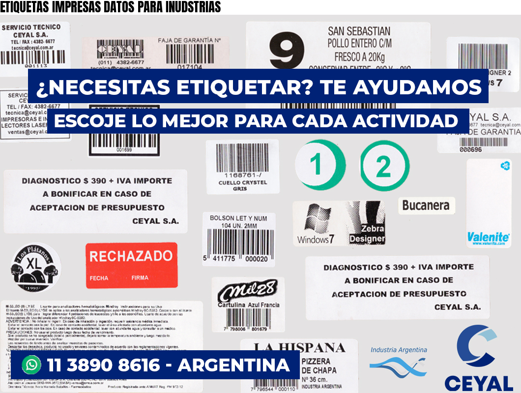 ETIQUETAS IMPRESAS DATOS PARA INUDSTRIAS