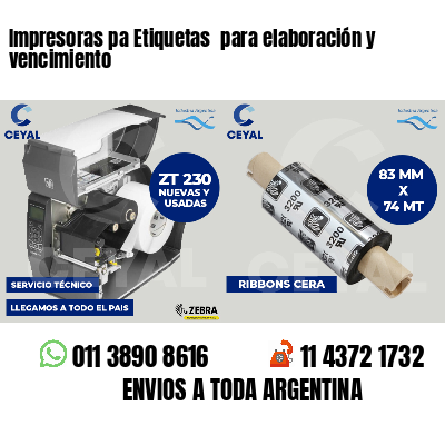 Impresoras pa Etiquetas para elaboración y vencimiento