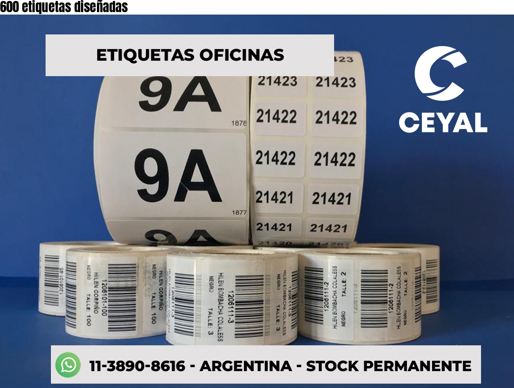 600 etiquetas diseñadas