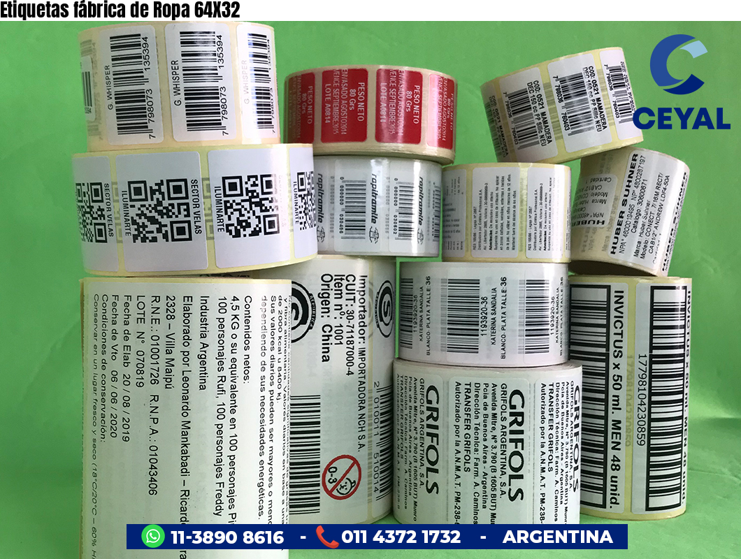 Etiquetas fábrica de Ropa 64X32