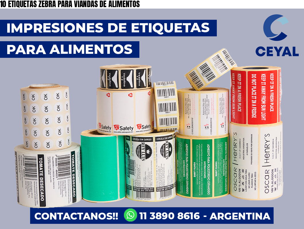 10 ETIQUETAS ZEBRA PARA VIANDAS DE ALIMENTOS