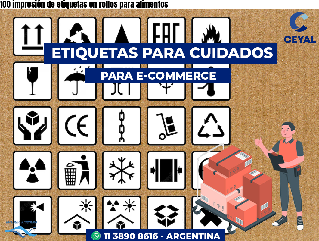 100 impresión de etiquetas en rollos para alimentos