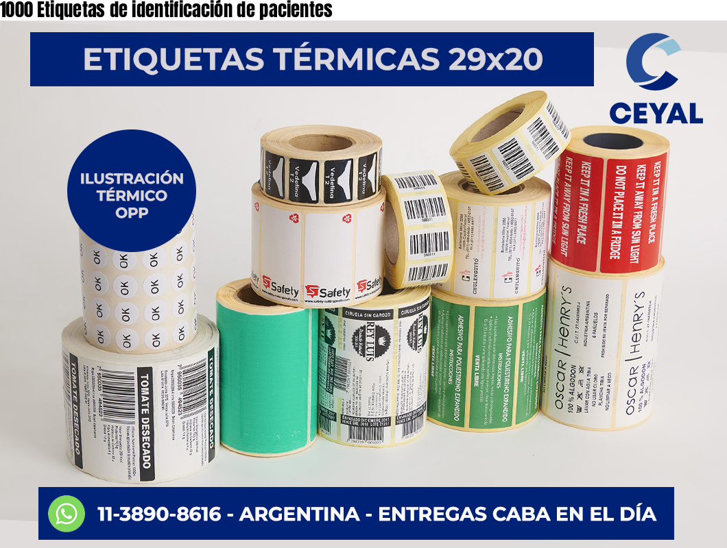 1000 Etiquetas de identificación de pacientes