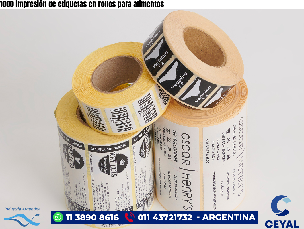 1000 impresión de etiquetas en rollos para alimentos