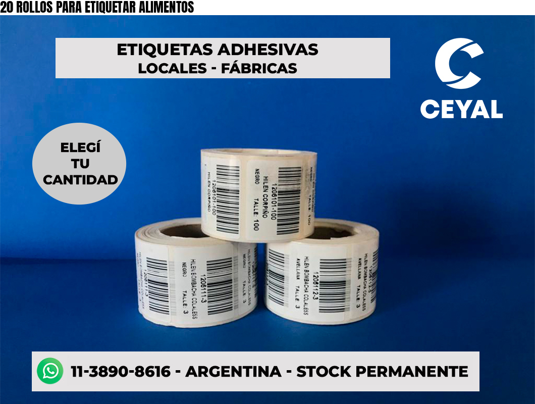 20 ROLLOS PARA ETIQUETAR ALIMENTOS
