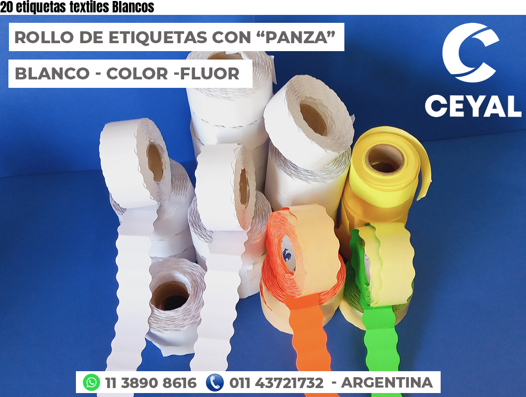20 etiquetas textiles Blancos