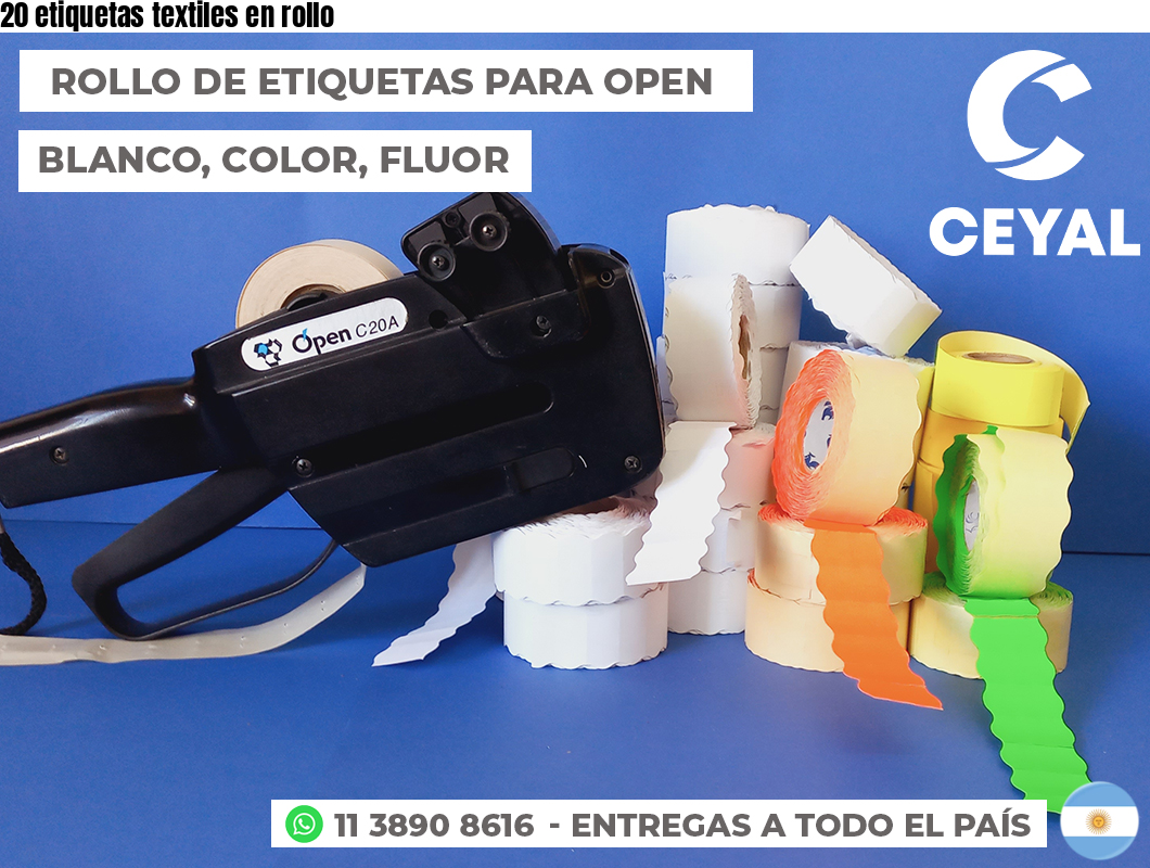 20 etiquetas textiles en rollo