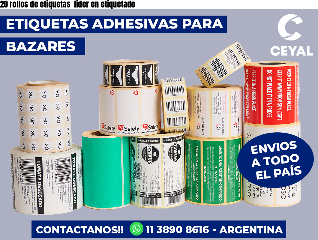 20 rollos de etiquetas líder en etiquetado