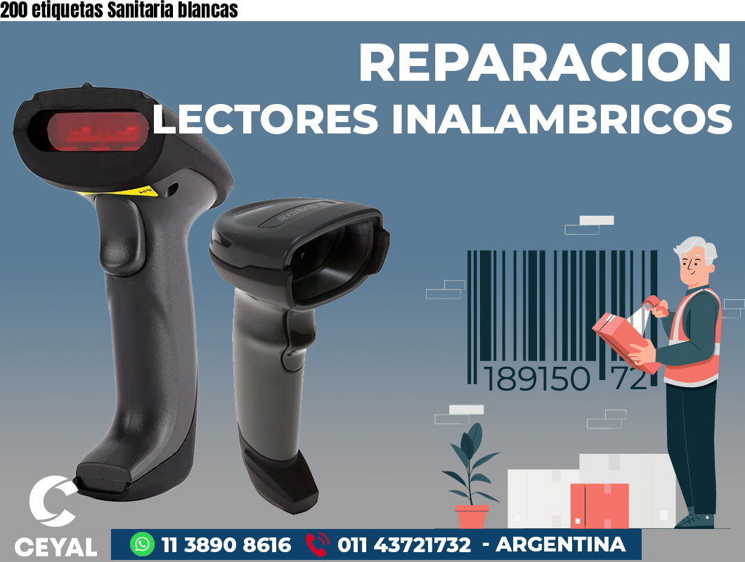 200 etiquetas Sanitaria blancas