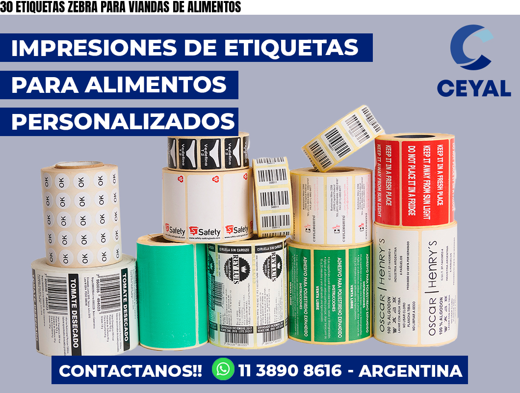 30 ETIQUETAS ZEBRA PARA VIANDAS DE ALIMENTOS