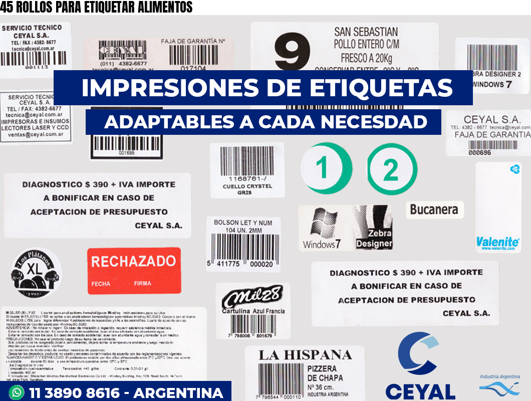 45 ROLLOS PARA ETIQUETAR ALIMENTOS