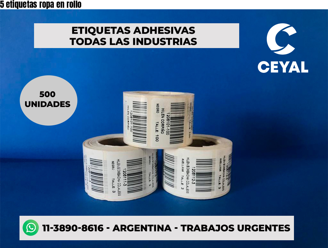 5 etiquetas ropa en rollo