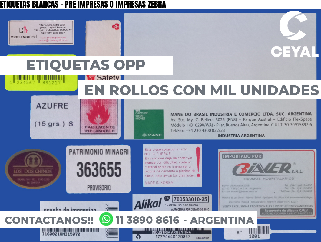 ETIQUETAS BLANCAS - PRE IMPRESAS O IMPRESAS ZEBRA