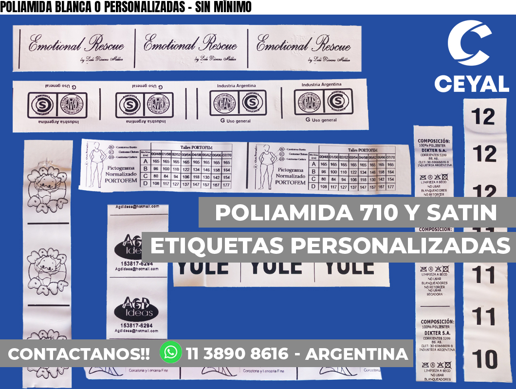 POLIAMIDA BLANCA O PERSONALIZADAS – SIN MÍNIMO