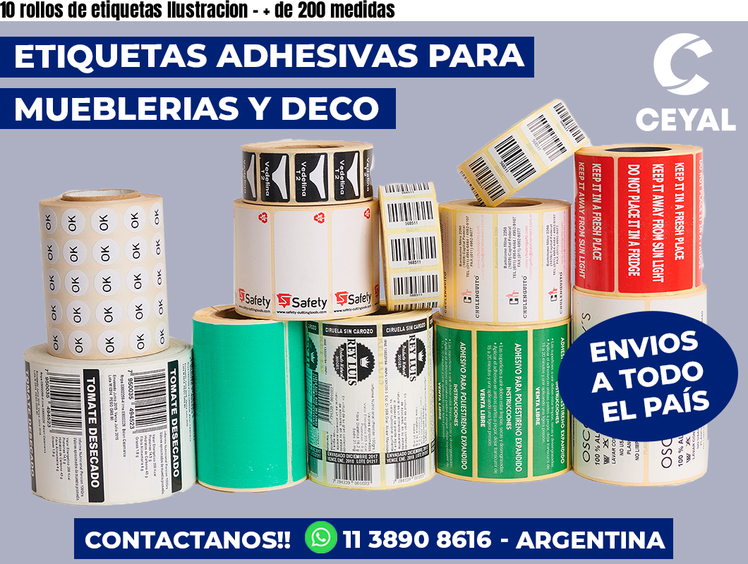 10 rollos de etiquetas Ilustracion - + de 200 medidas