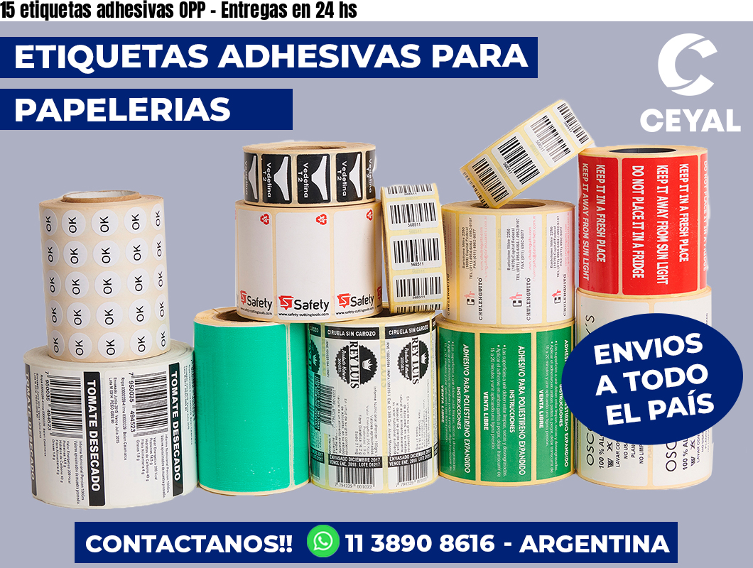 15 etiquetas adhesivas OPP - Entregas en 24 hs