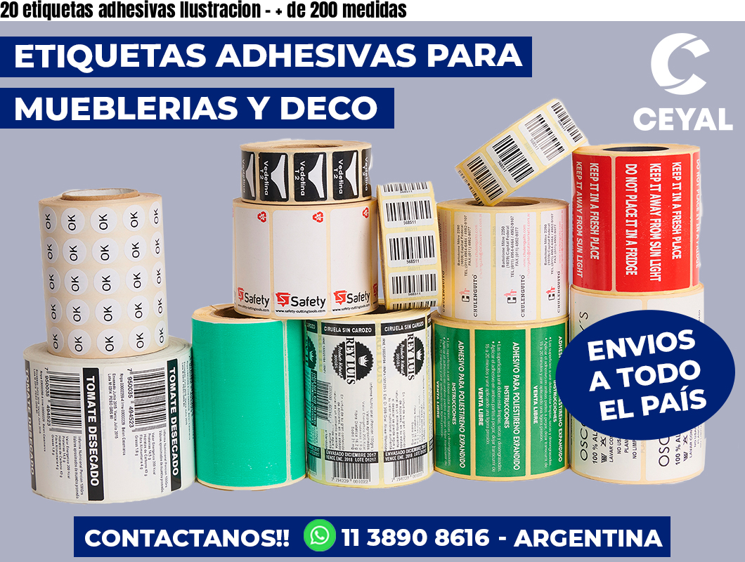 20 etiquetas adhesivas Ilustracion - + de 200 medidas