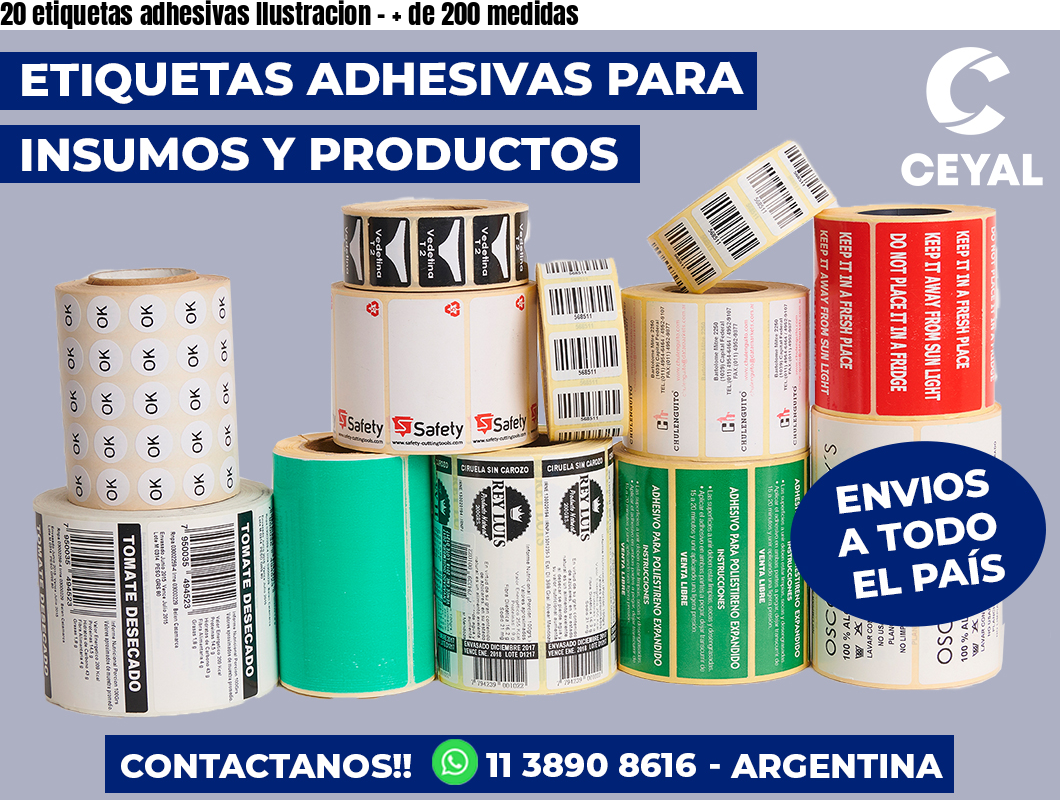 20 etiquetas adhesivas Ilustracion – + de 200 medidas