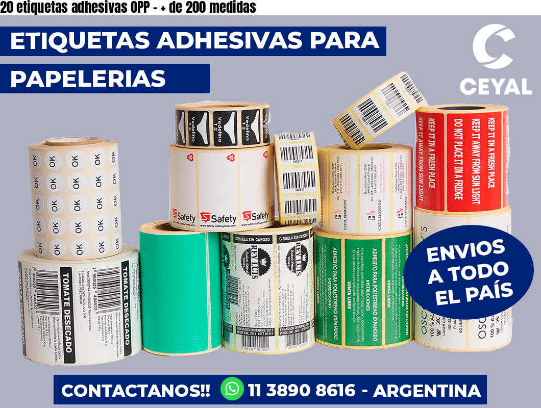 20 etiquetas adhesivas OPP – + de 200 medidas