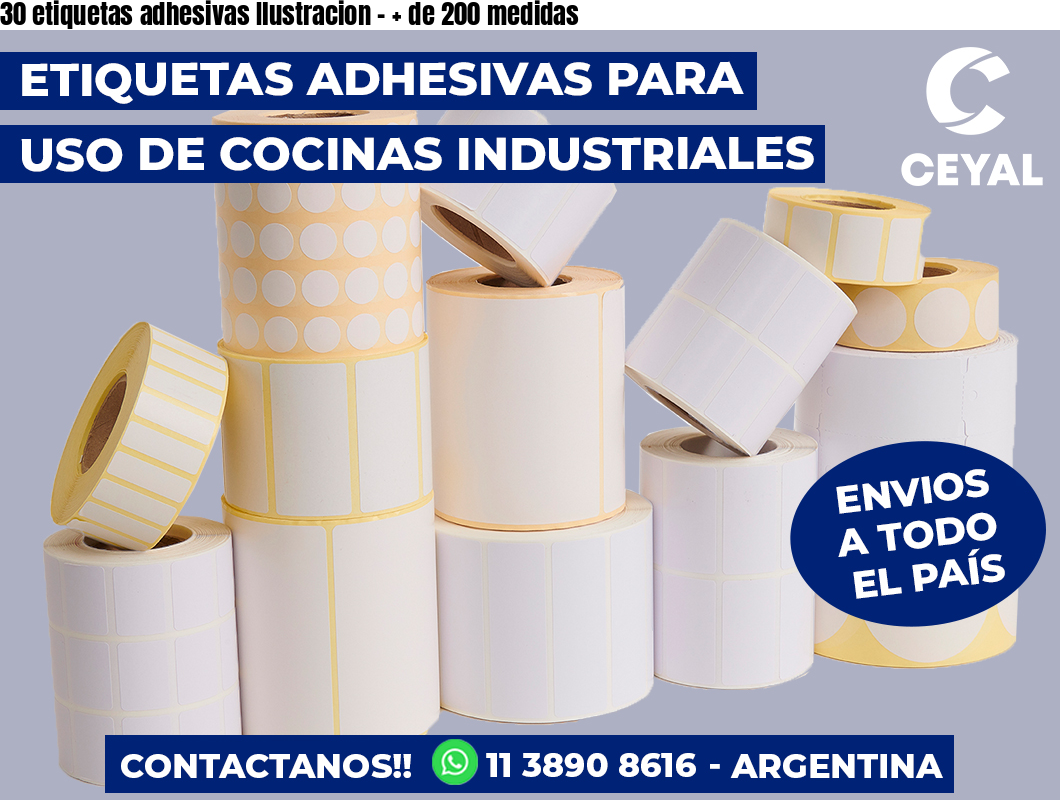 30 etiquetas adhesivas Ilustracion - + de 200 medidas