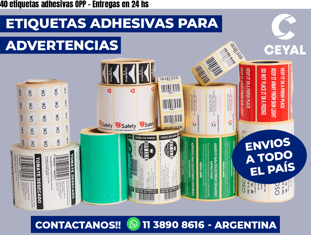 40 etiquetas adhesivas OPP – Entregas en 24 hs