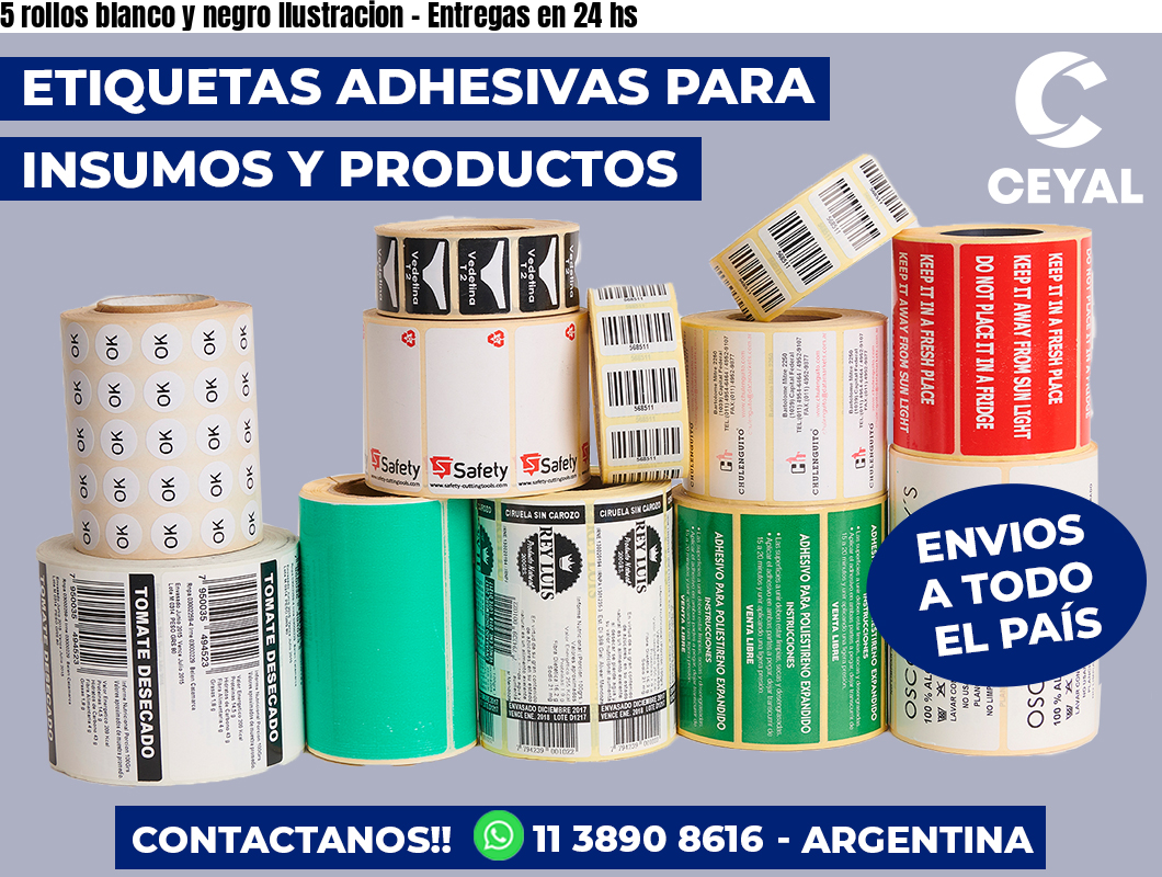5 rollos blanco y negro Ilustracion - Entregas en 24 hs